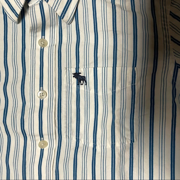 Abercrombie Boy’s Blue Stripes Cotton Button-Down Shirt Size M - Picture 2 of 9
